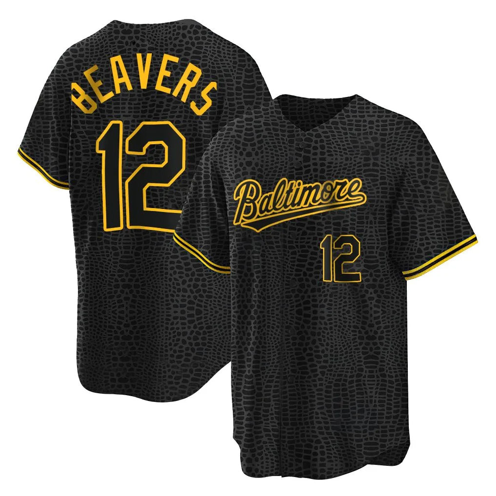 Elroe B.Orioles #12 Dylan Beavers Player Black Snake Skin City Home Game Stitched Jerseys