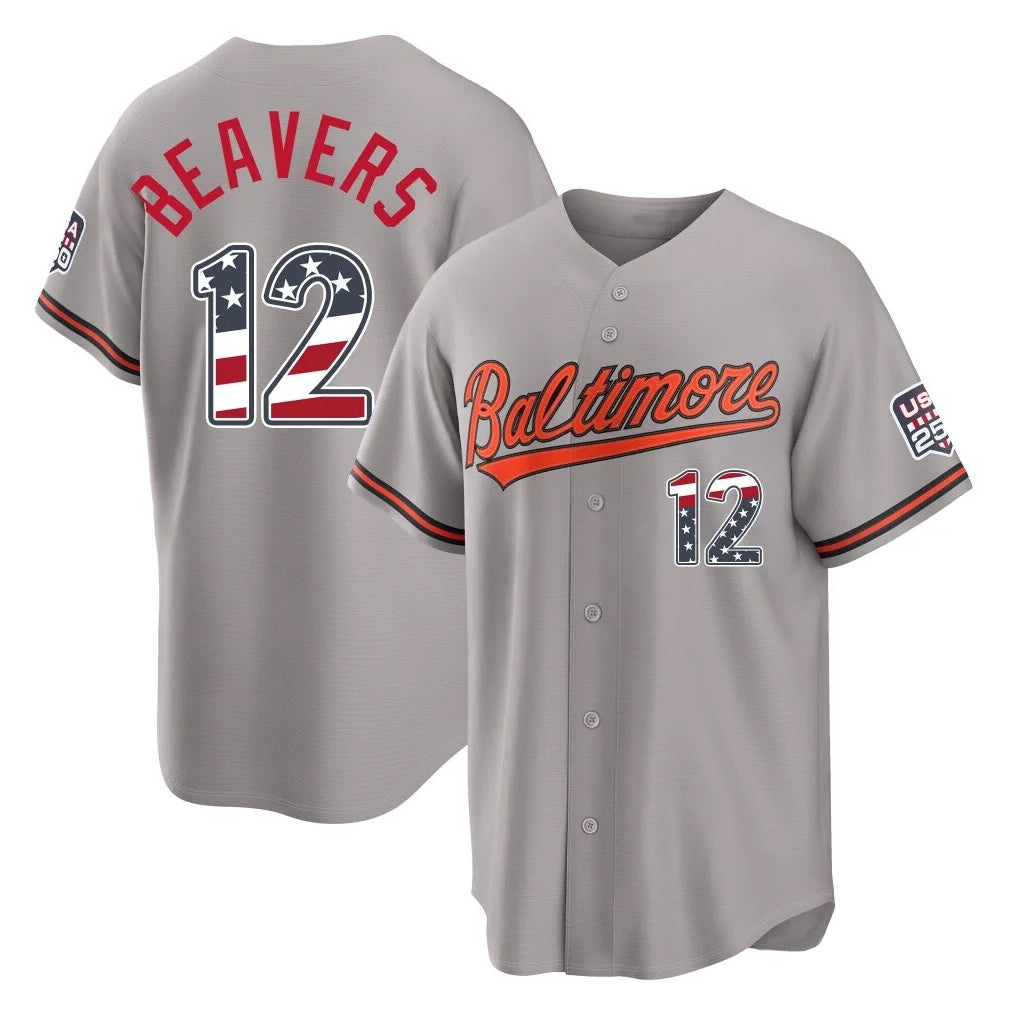 Elroe B.Orioles #12 Dylan Beavers Player Gray USA 250 Fourth of July Home Game Stitched Jerseys