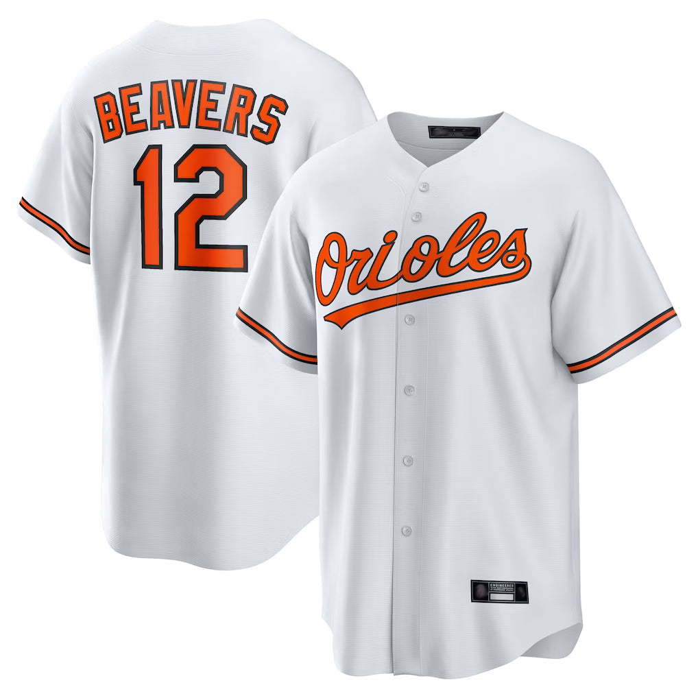 Elroe B.Orioles #12 Dylan Beavers Player White Home Game Stitched Jerseys