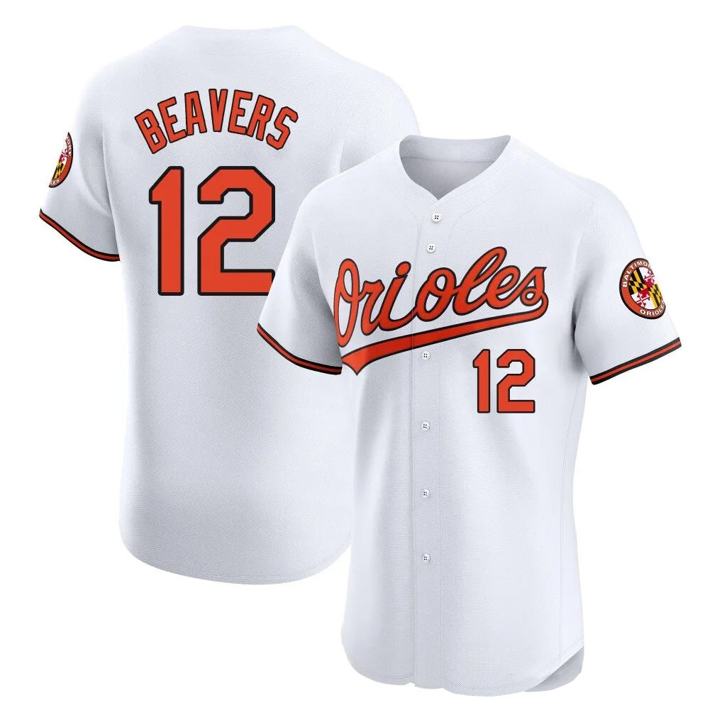 Elroe B.Orioles #12 Dylan Beavers Player White Limited Elite Home Game Stitched Jerseys