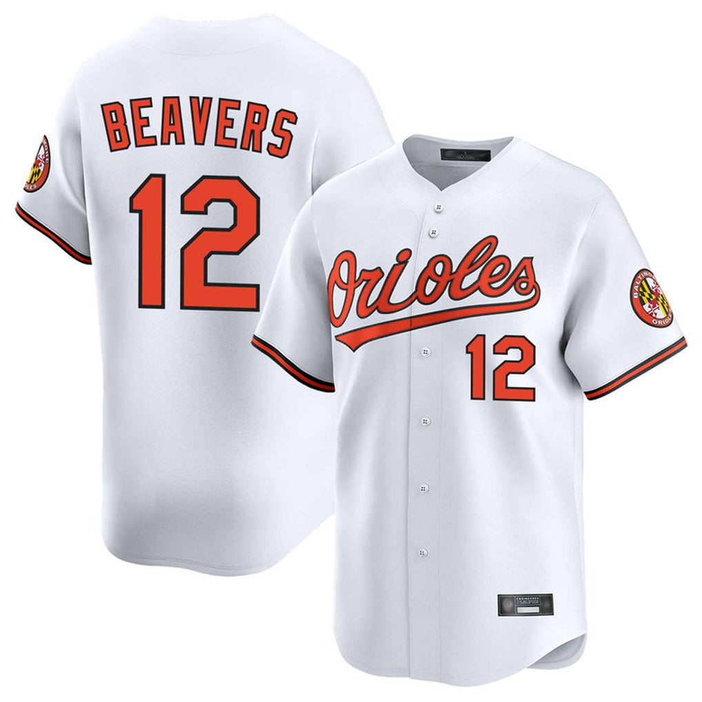 Elroe B.Orioles #12 Dylan Beavers Player White Limited Home Game Stitched Jerseys