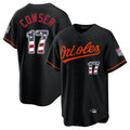 Elroe B.Orioles #17 Colton Cowser Player Black USA 250 Fourth of July Home Game Stitched Jerseys