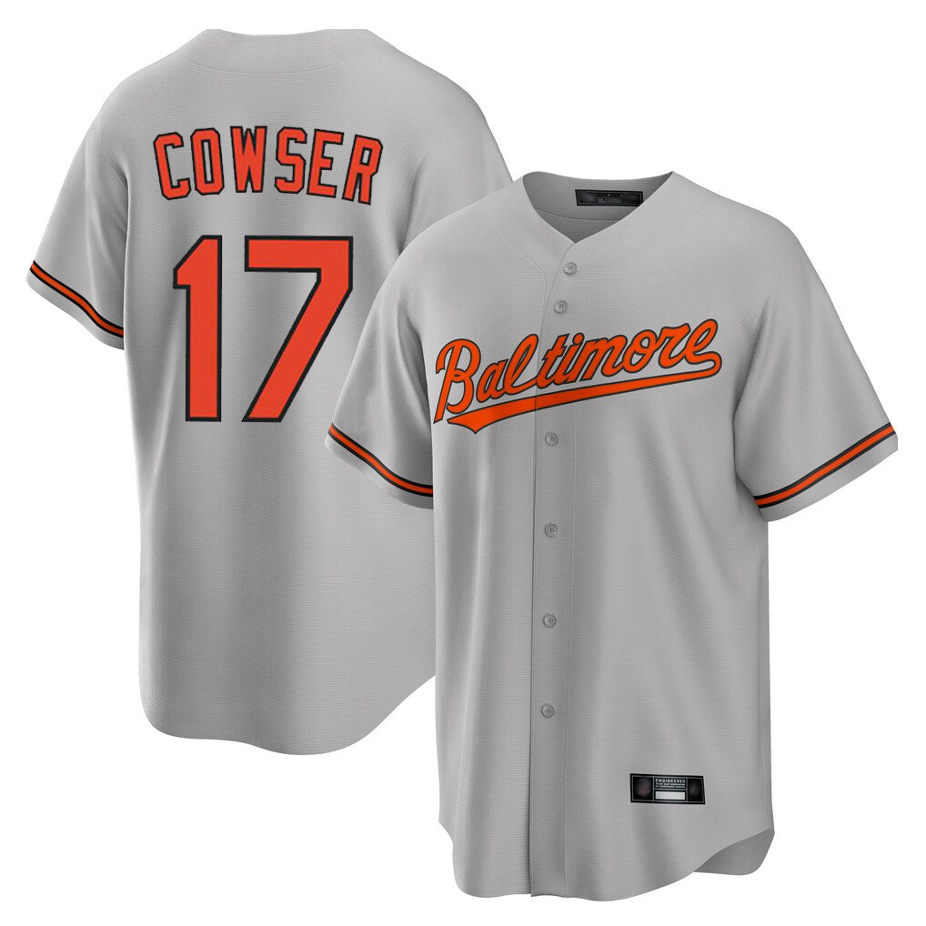 Elroe B.Orioles #17 Colton Cowser Player Gray Home Game Stitched Jerseys