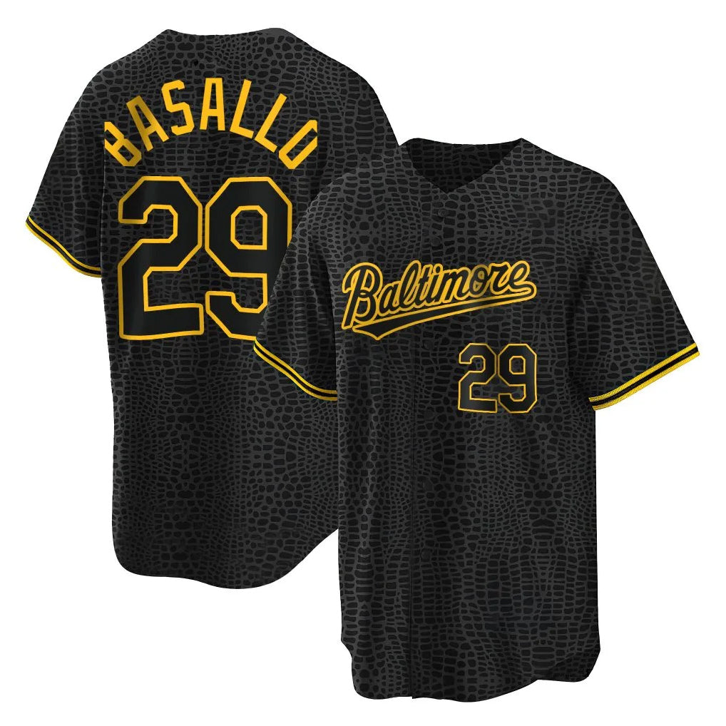 Elroe B.Orioles #29 Samuel Basallo Player Black Snake Skin City Home Game Stitched Jerseys