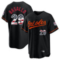 Elroe B.Orioles #29 Samuel Basallo Player Black USA 250 Fourth of July Home Game Stitched Jerseys