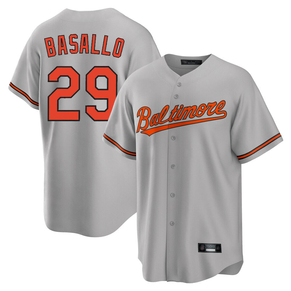 Elroe B.Orioles #29 Samuel Basallo Player Gray Home Game Stitched Jerseys