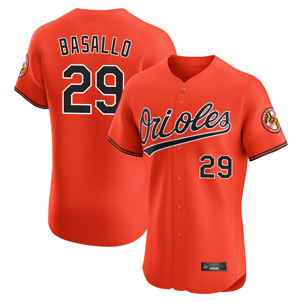 Elroe B.Orioles #29 Samuel Basallo Player Orange Limited Elite Home Game Stitched Jerseys