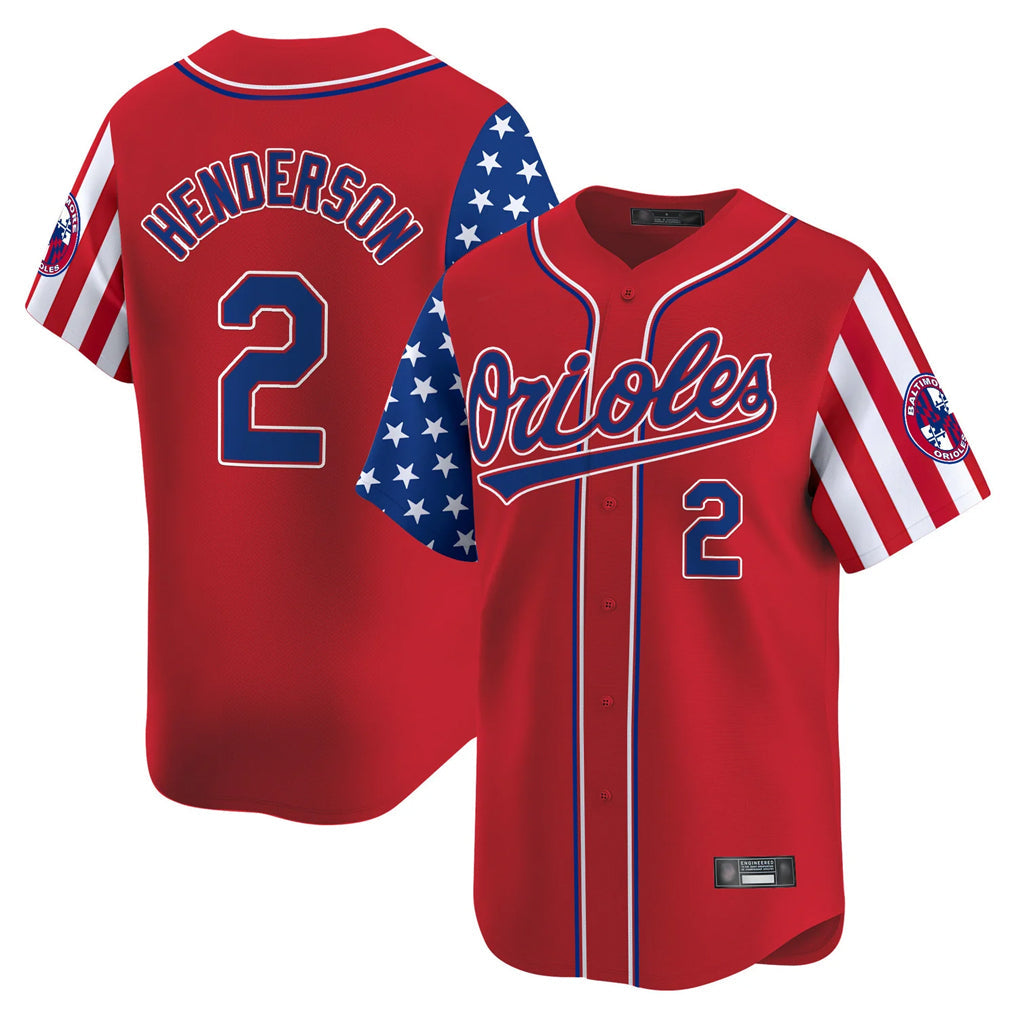 Elroe B.Orioles #2 Gunnar Henderson Player Red Independence Day Vapor Premier Limited Home Game Stitched Jerseys