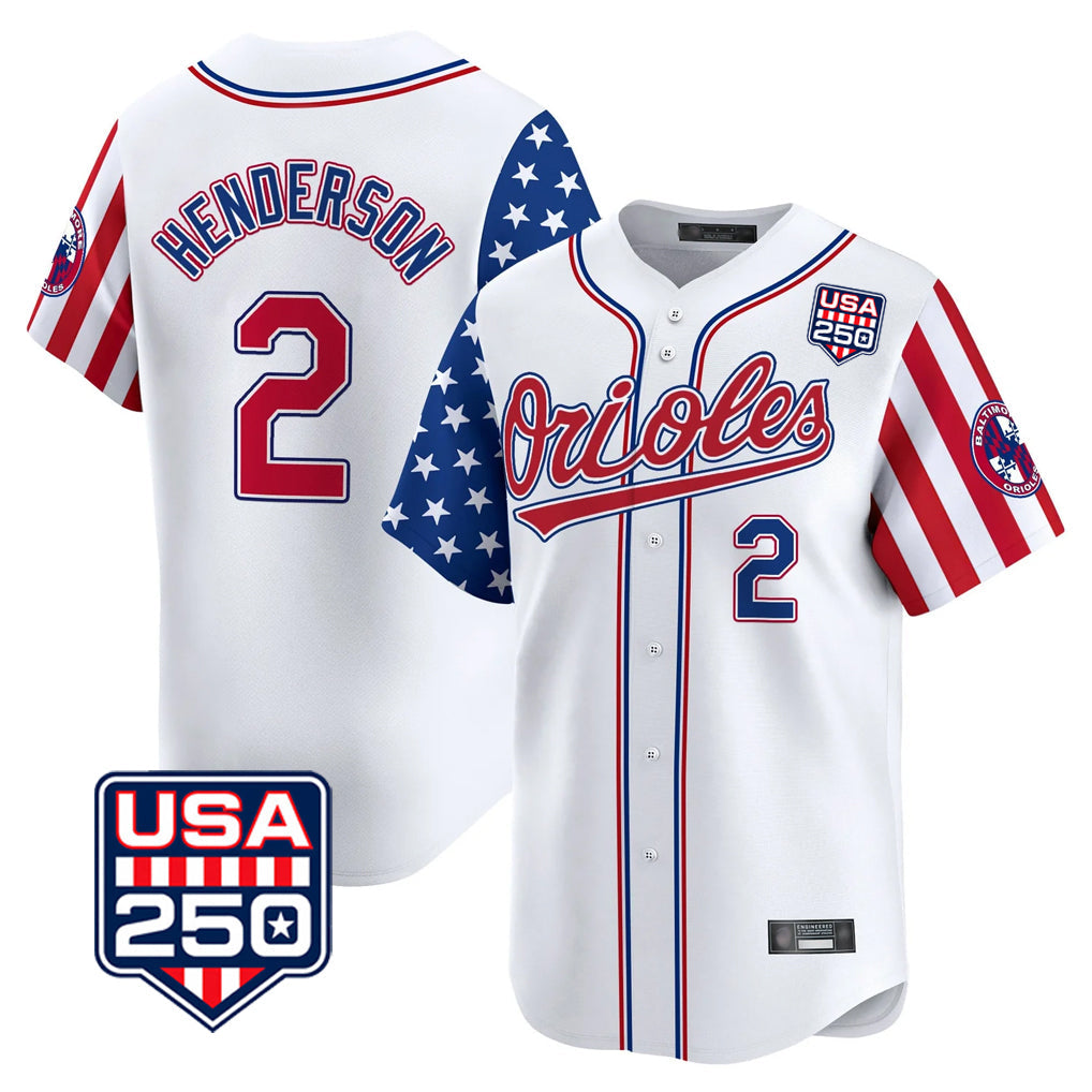 Elroe B.Orioles #2 Gunnar Henderson Player White USA 250 Independence Day Vapor Premier Home Game Stitched Jerseys