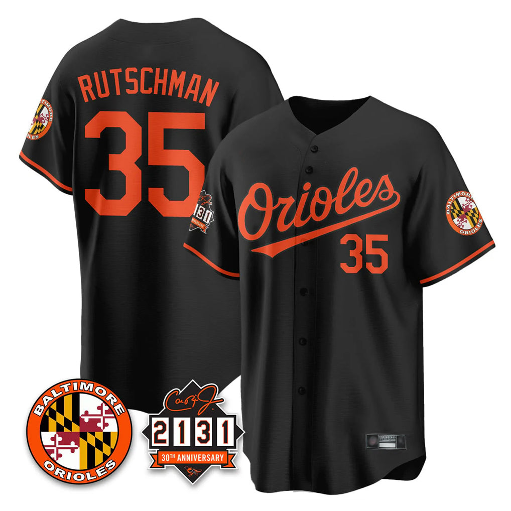 Elroe B.Orioles #35 Adley Rutschman Player Black 30th Anniversary of 2131 Home Game Stitched Jerseys