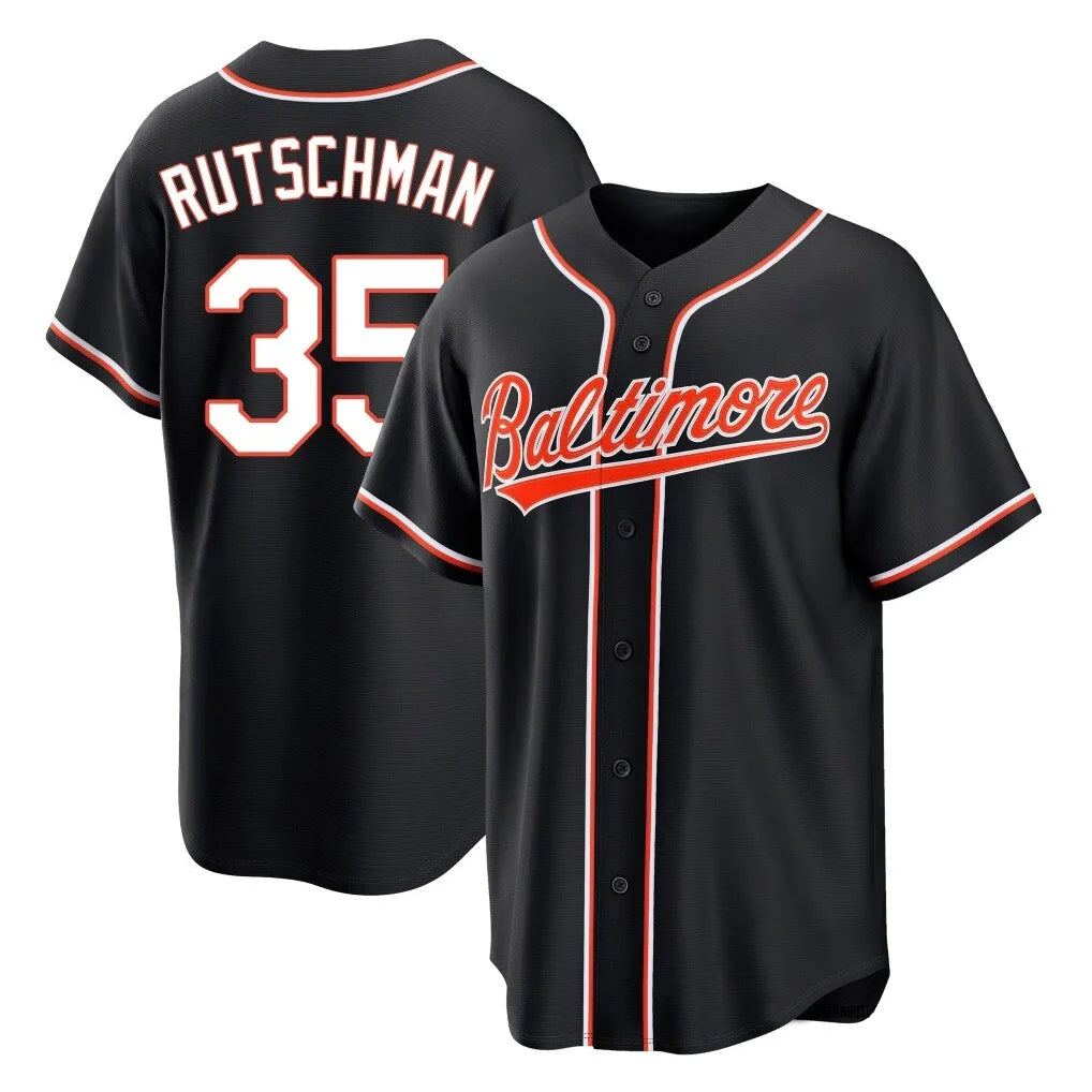 Elroe B.Orioles #35 Adley Rutschman Player Black Out Home Game Stitched Jerseys