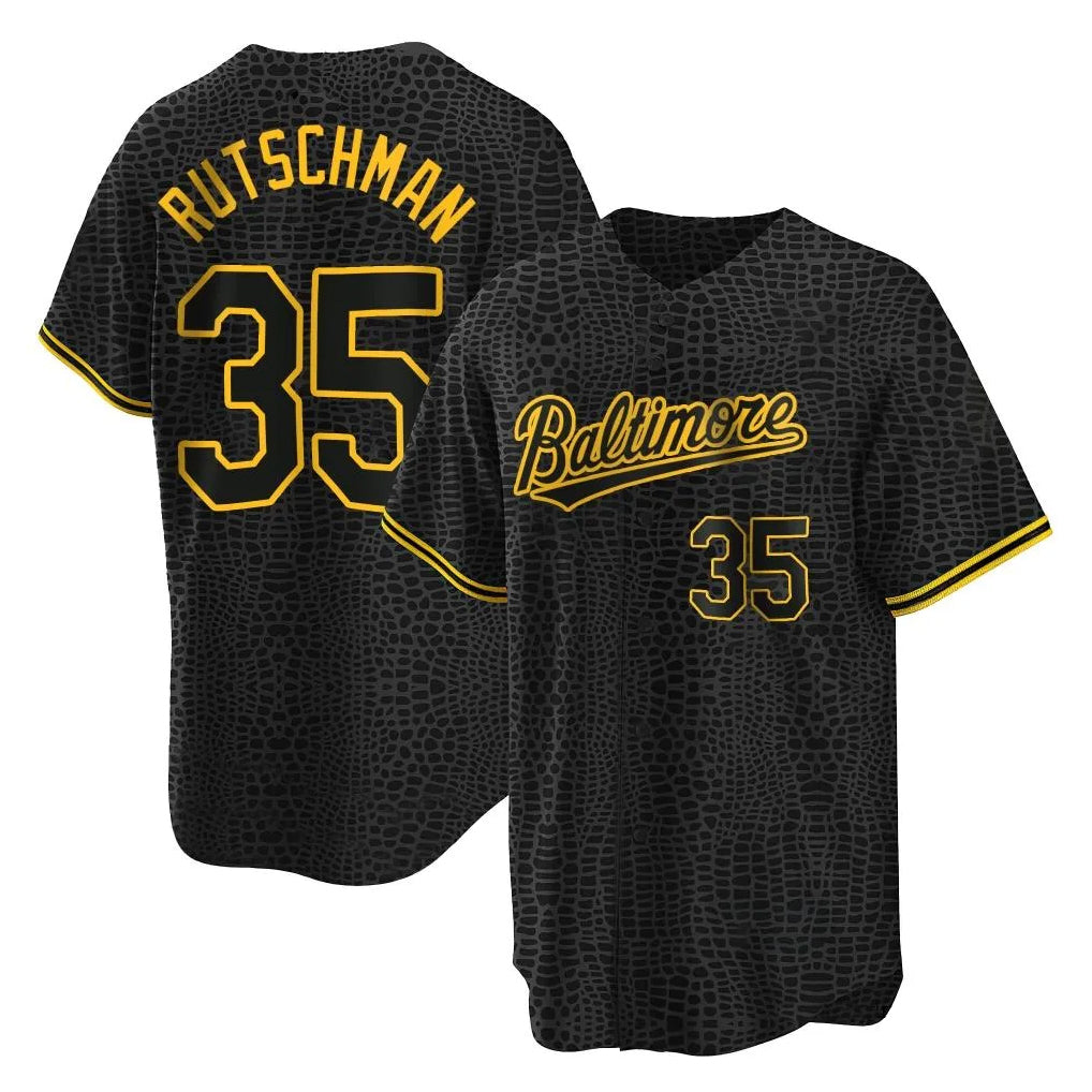 Elroe B.Orioles #35 Adley Rutschman Black Snake Skin City Home Game Stitched Jerseys