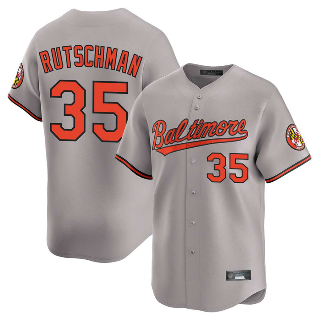 Elroe B.Orioles #35 Adley Rutschman Gray Limited Home Game Stitched Jerseys