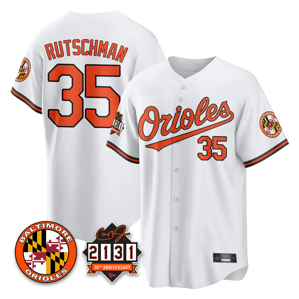 Elroe B.Orioles #35 Adley Rutschman White 30th Anniversary of 2131 Home Game Stitched Jerseys