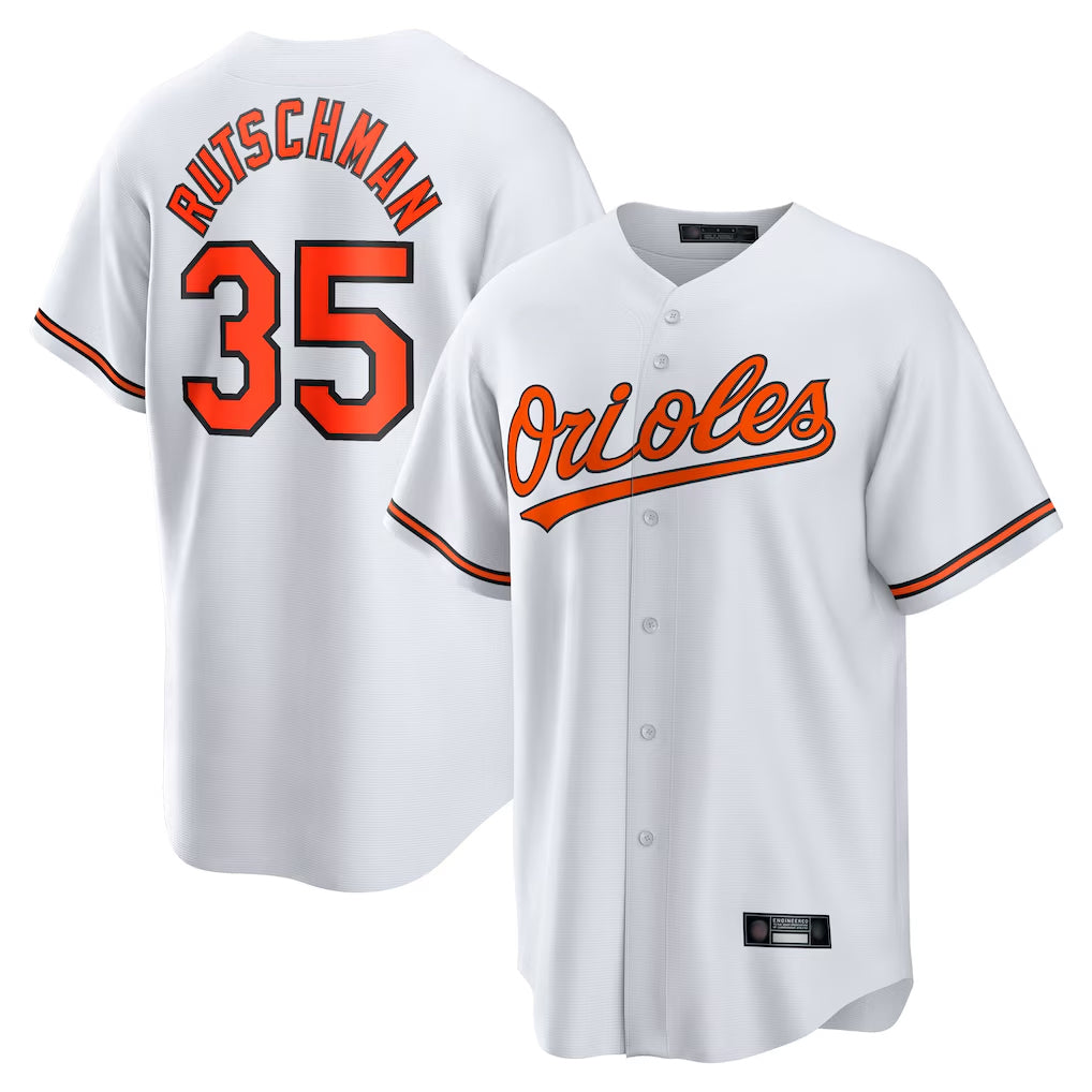 Elroe B.Orioles #35 Adley Rutschman Player White Home Game Stitched Jerseys