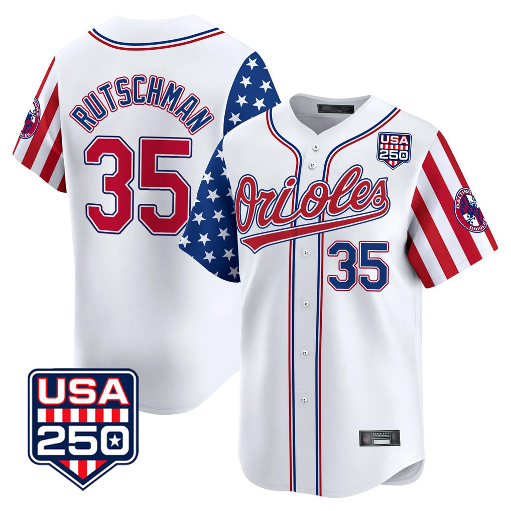 Elroe B.Orioles #35 Adley Rutschman Player White USA 250 Independence Day Vapor Premier Home Game Stitched Jerseys