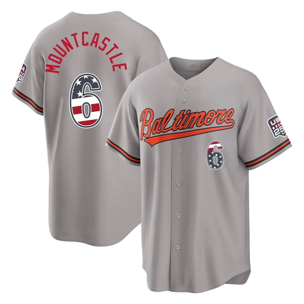 Elroe B.Orioles #6 Ryan Mountcastle Player Gray USA 250 Fourth of July Home Game Stitched Jerseys