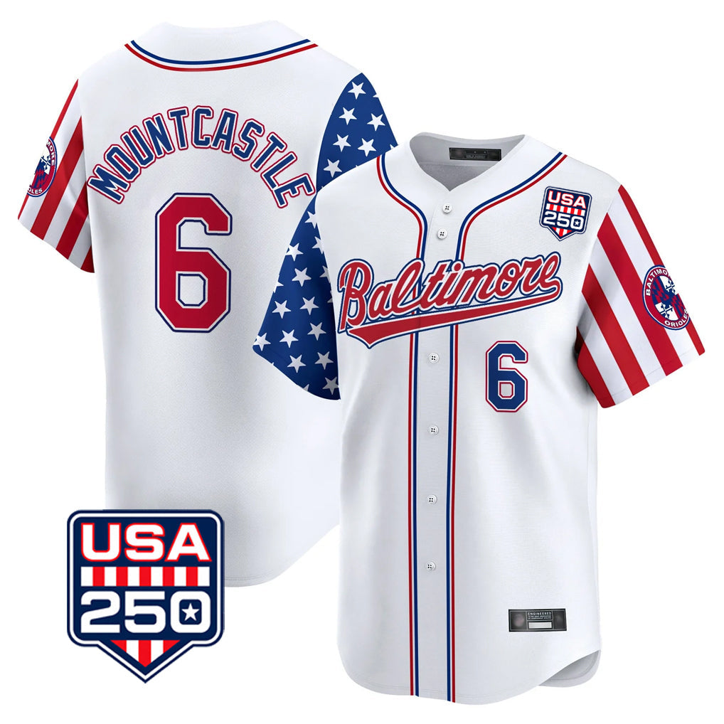 Elroe B.Orioles #6 Ryan Mountcastle Player White USA 250 Independence Day Vapor Premier Limited Home Game Stitched Jerseys