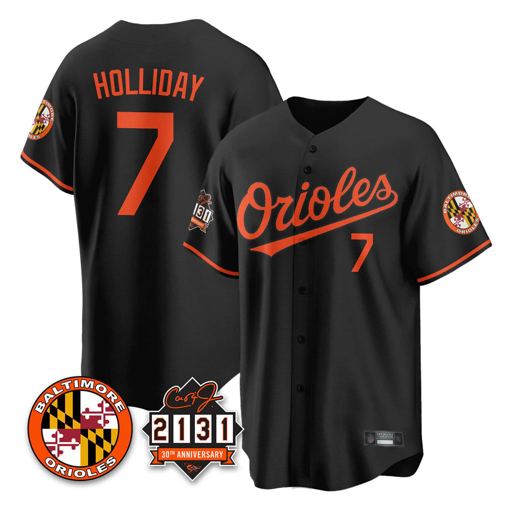 Elroe B.Orioles #7 Jackson Holliday Player Black 30th Anniversary of 2131 Home Game Stitched Jerseys