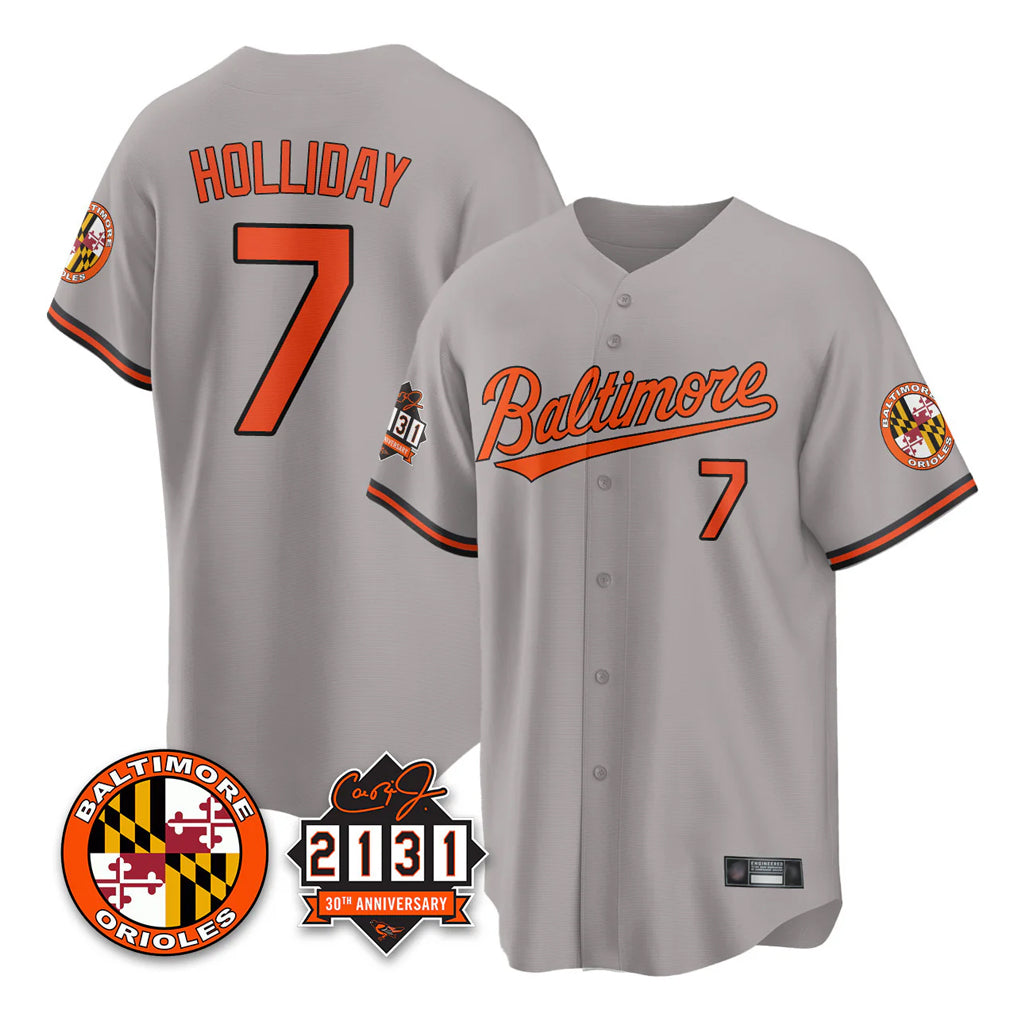 Elroe B.Orioles #7 Jackson Holliday Player Gray 30th Anniversary of 2131 Home Game Stitched Jerseys