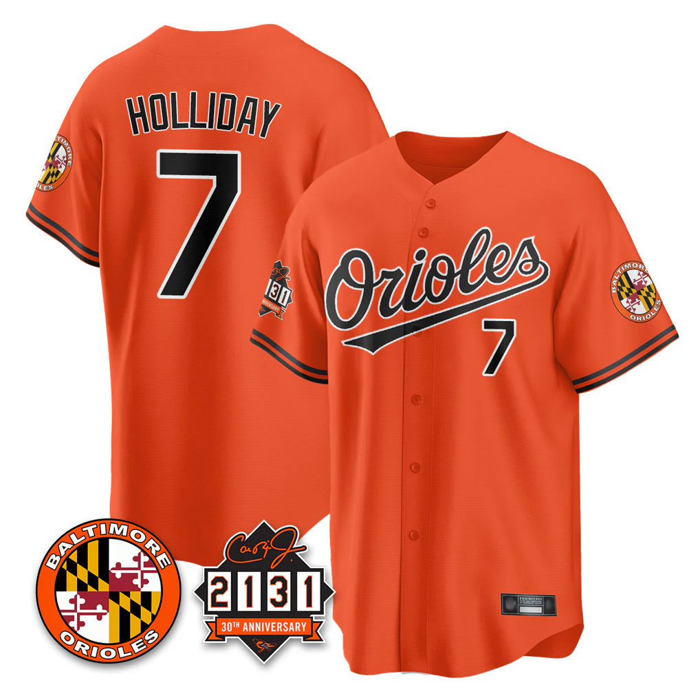 Elroe B.Orioles #7 Jackson Holliday Player Orange 30th Anniversary of 2131 Home Game Stitched Jerseys
