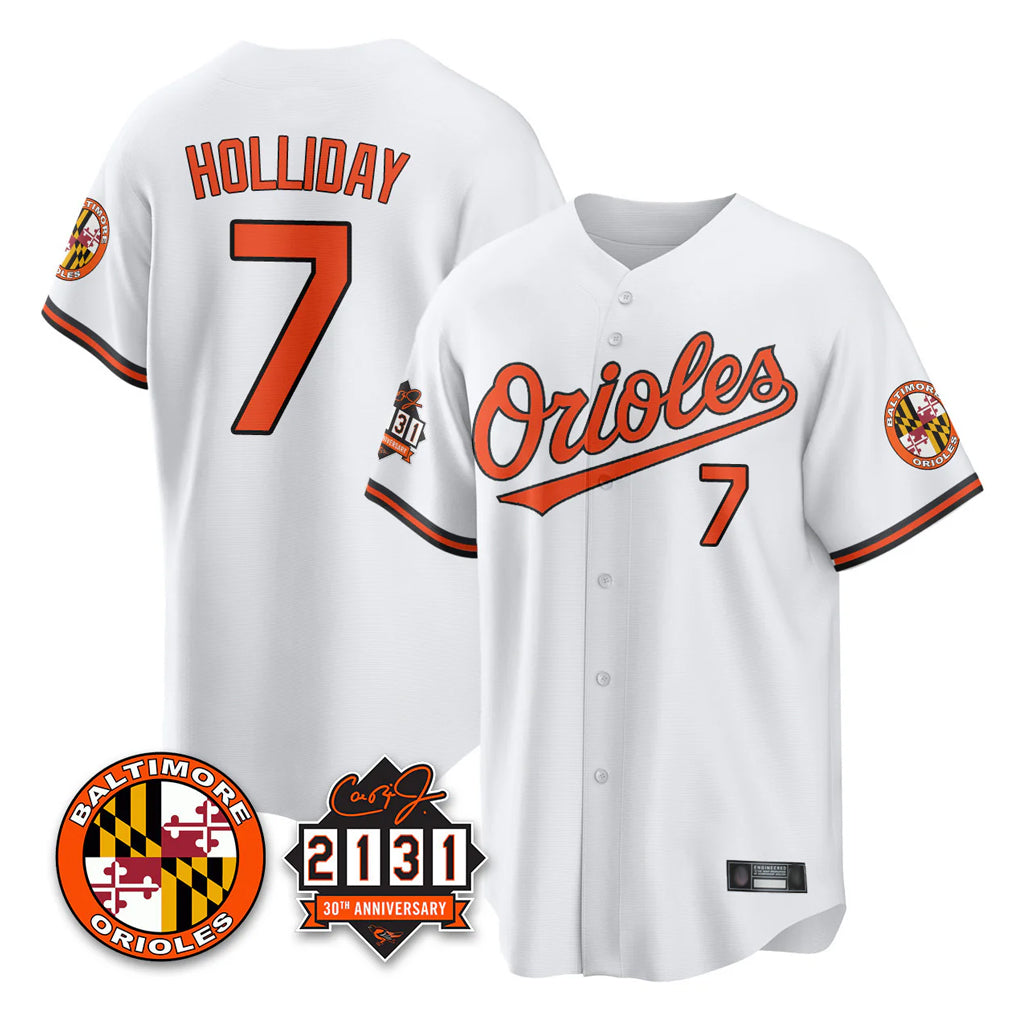 Elroe B.Orioles #7 Jackson Holliday Player White 30th Anniversary of 2131 Home Game Stitched Jerseys