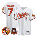 Elroe B.Orioles #7 Jackson Holliday Player White 30th Anniversary of 2131 Home Game Stitched Jerseys