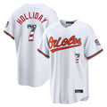 Elroe B.Orioles #7 Jackson Holliday Player White USA 250 Fourth of July Home Game Stitched Jerseys