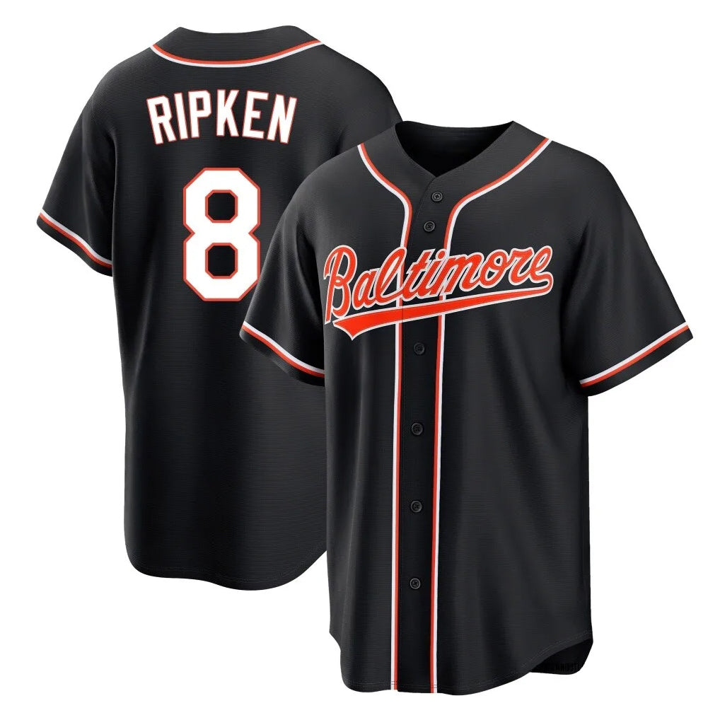 Elroe B.Orioles #8 Cal Ripken Player Black Out Home Game Stitched Jerseys