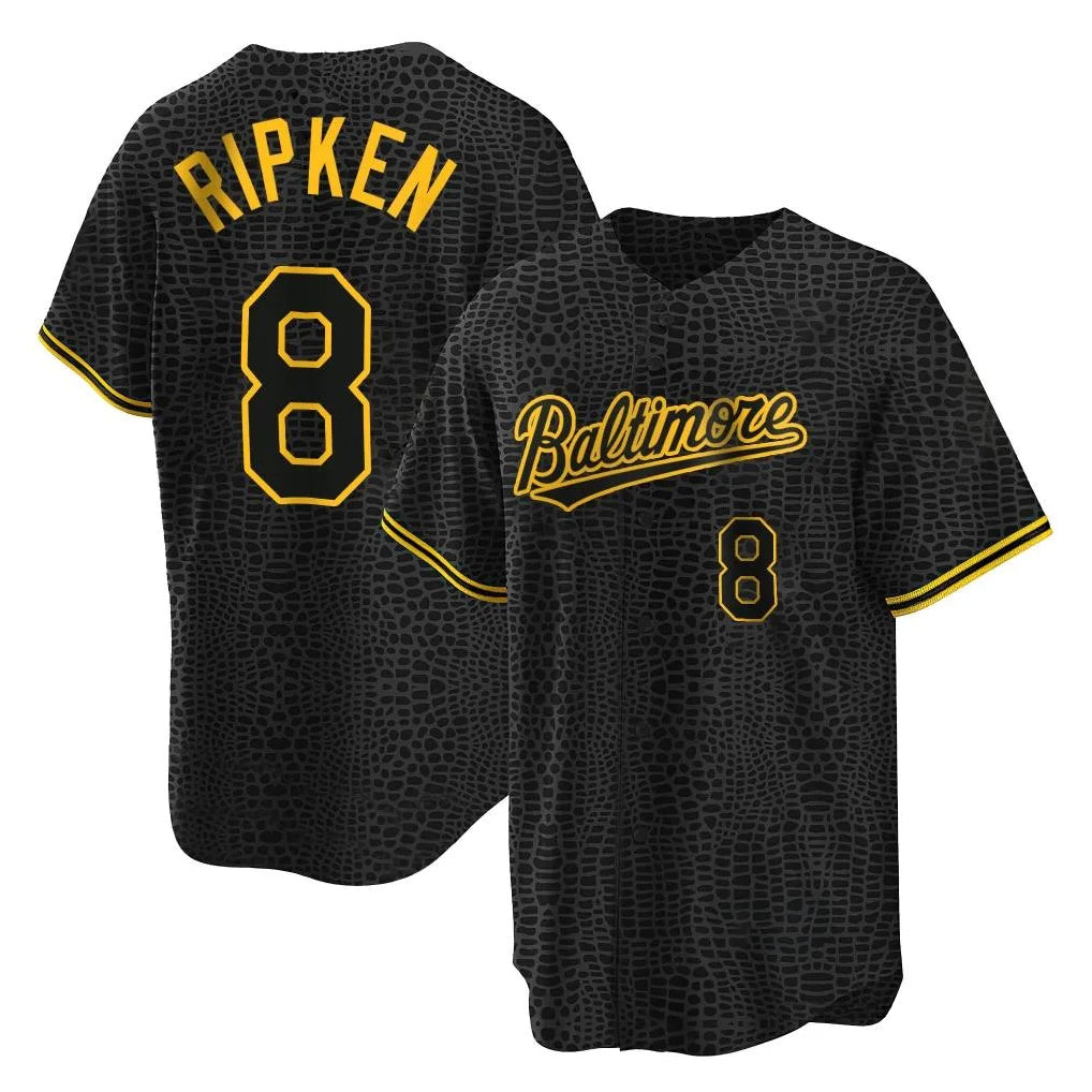 Elroe B.Orioles #8 Cal Ripken Player Black Snake Skin City Home Game Stitched Jerseys