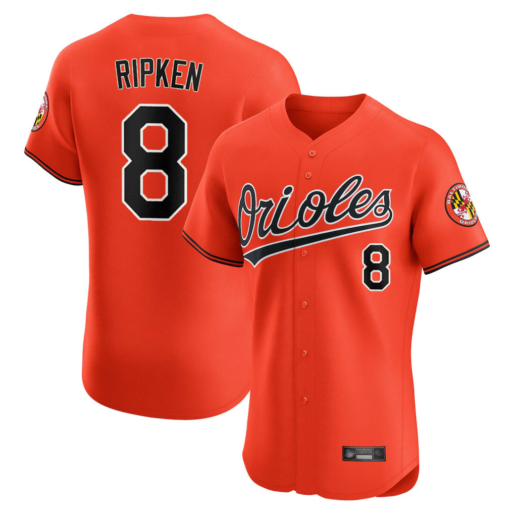 Elroe B.Orioles #8 Cal Ripken Player Orange Limited Elite Home Game Stitched Jerseys