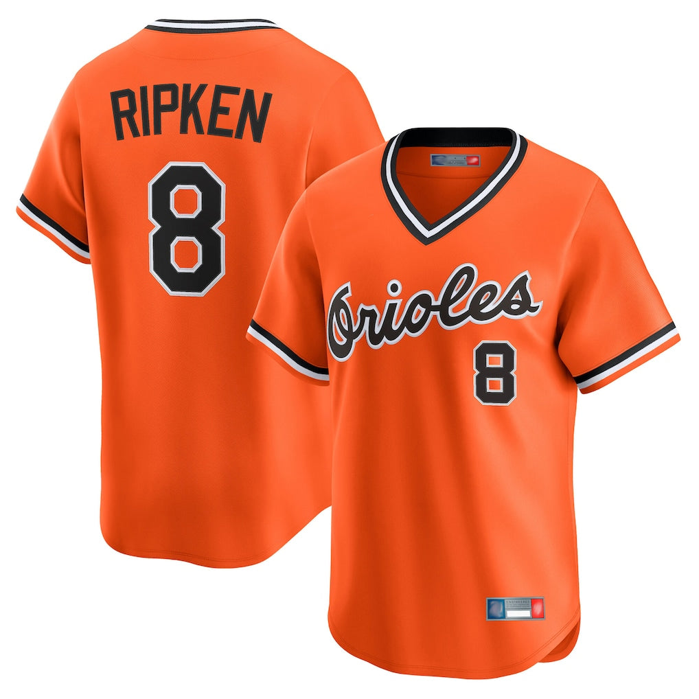 Elroe B.Orioles #8 Cal Ripken Player Orange T-shirt Limited Home Game Stitched Jerseys