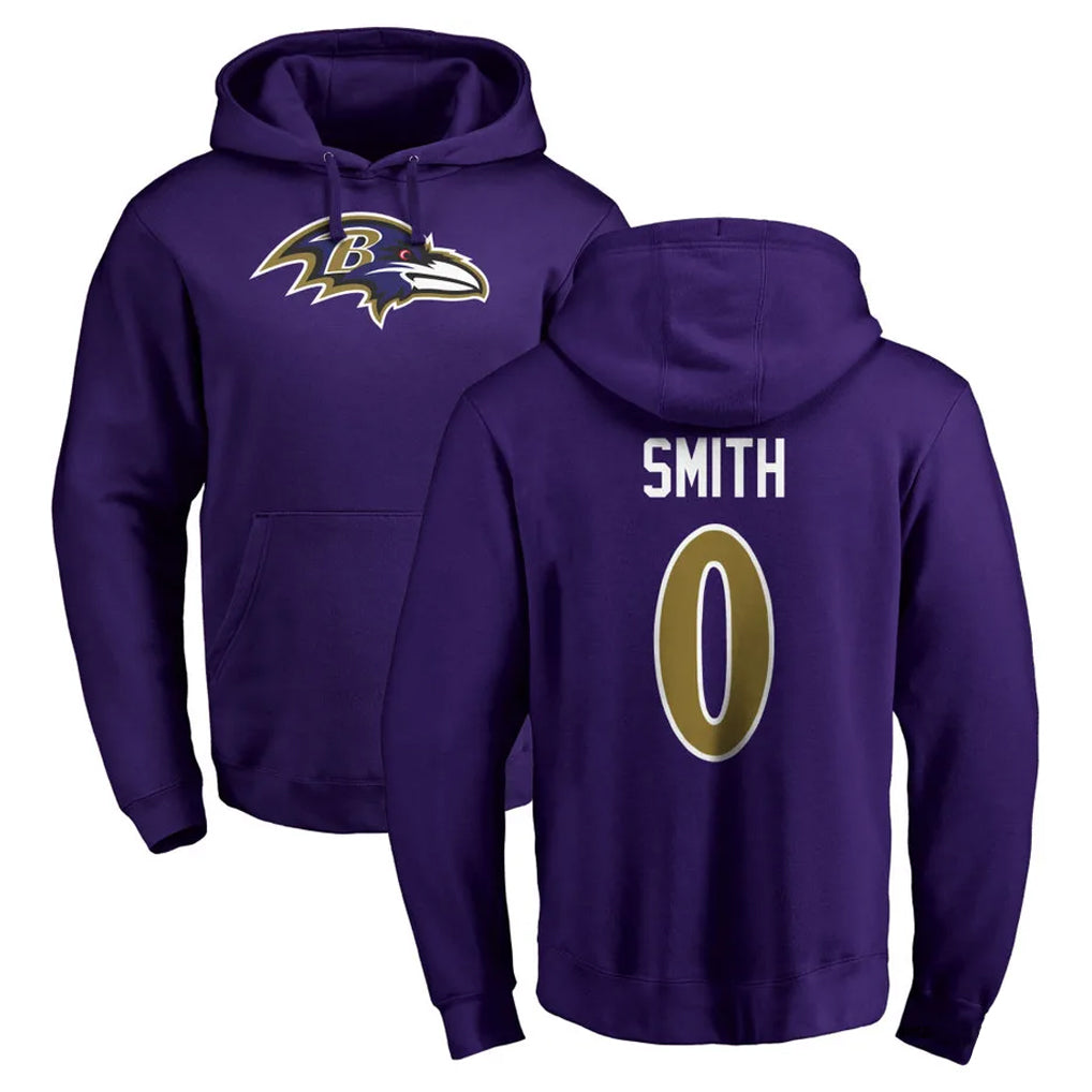 Elroe B.Ravens #0 Roquan Smith Player Purple Salute to Service Pullover Hoodie Stitched Jerseys