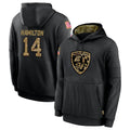 Elroe B.Ravens #14 Kyle Hamilton Player Black Salute to Service Pullover Hoodie Stitched Jerseys