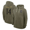 Elroe B.Ravens #14 Kyle Hamilton Player Olive Salute to Service Hoodie Stitched Jerseys