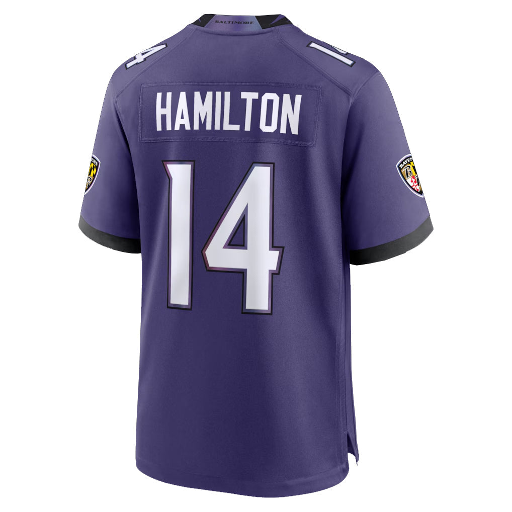 Elroe B.Ravens #14 Kyle Hamilton Player Purple Home Game Stitched Jerseys