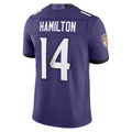 Elroe B.Ravens #14 Kyle Hamilton Player Purple Limited Elite Home Game Stitched Jerseys