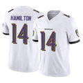 Elroe B.Ravens #14 Kyle Hamilton Player White Vapor F.U.S.E. Limited Elite Home Game Stitched Jerseys