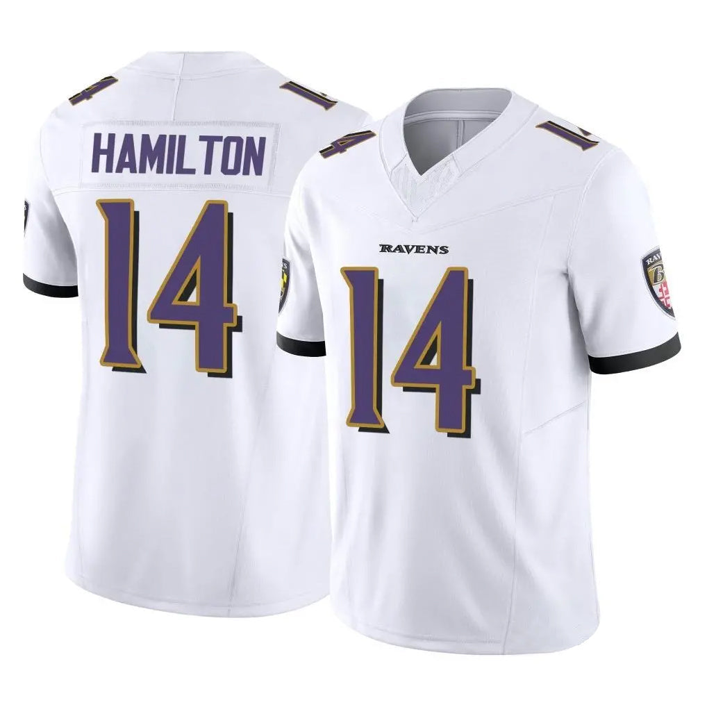 Elroe B.Ravens #14 Kyle Hamilton Player White Vapor F.U.S.E. Limited Elite Home Game Stitched Jerseys