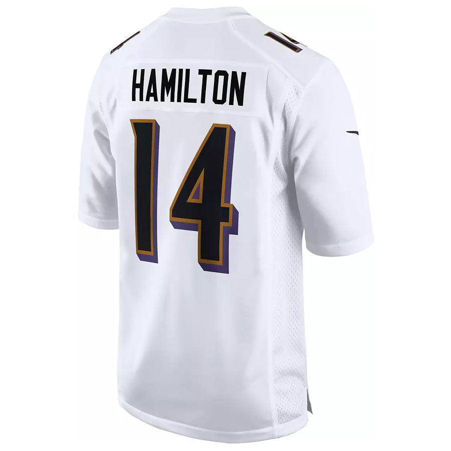 Elroe B.Ravens #14 Kyle Hamilton Player Fashion White Game Stitched Jerseys