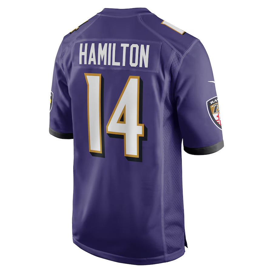 Elroe B.Ravens #14 Kyle Hamilton Player Purple Game Home Stitched Jerseys