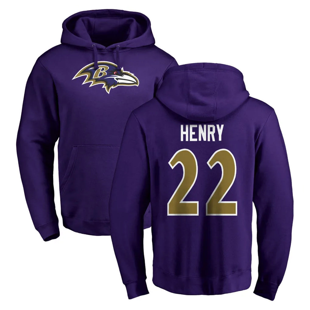 Elroe B.Ravens #22 Derrick Henry Player Purple Salute to Service Pullover Hoodie Stitched Jerseys