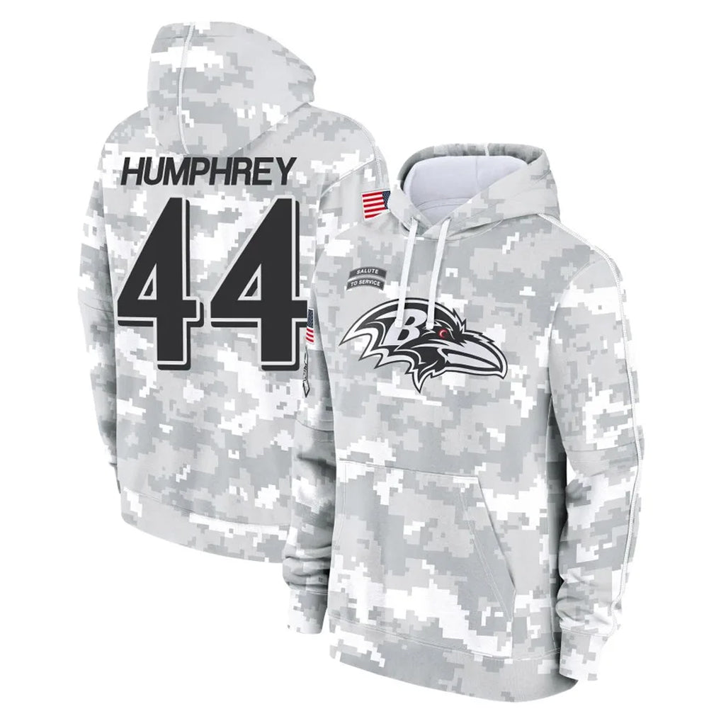 Elroe B.Ravens #44 Marlon Humphrey Player Arctic Camo Salute To Service Hoodie Stitched Jerseys