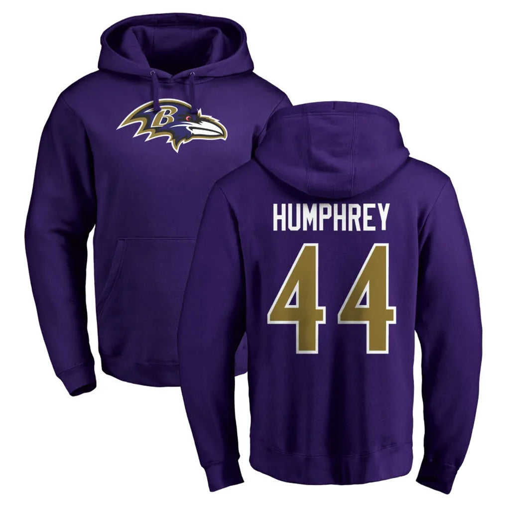 Elroe B.Ravens #44 Marlon Humphrey Player Purple Salute to Service Pullover Hoodie Stitched Jerseys