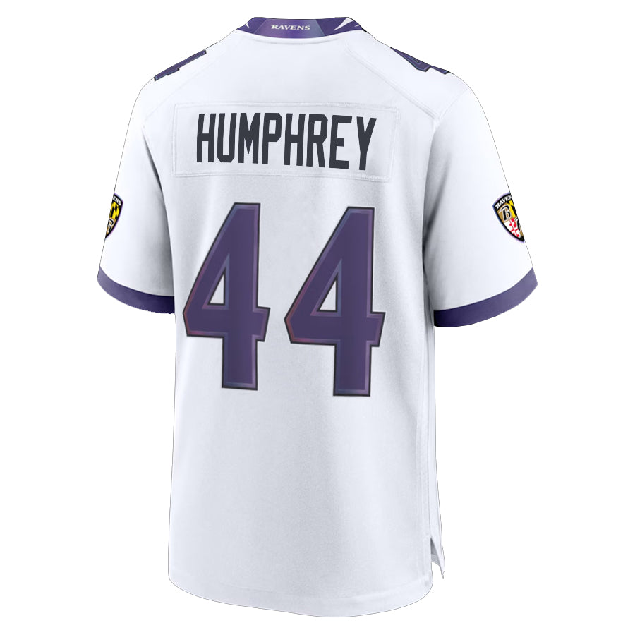 Elroe B.Ravens #44 Marlon Humphrey Player White Home Game Stitched Jerseys