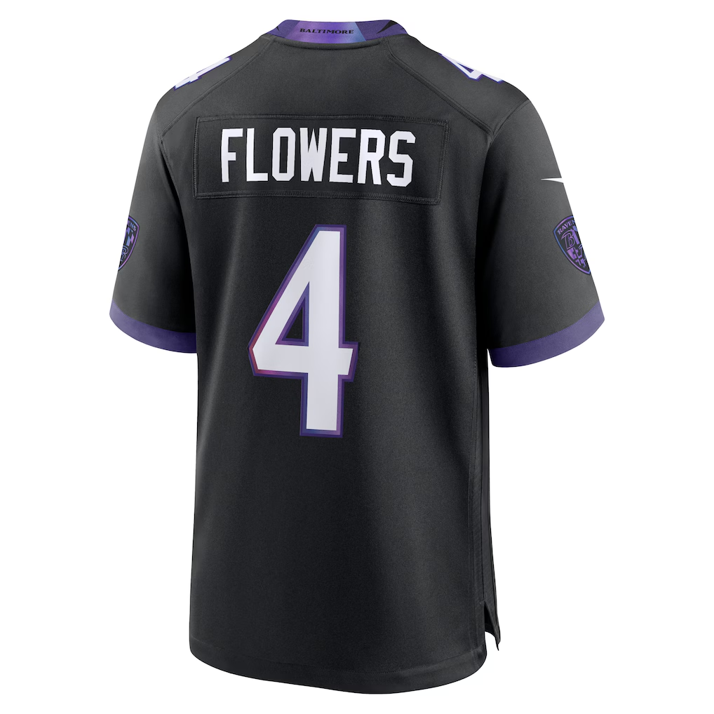 Elroe B.Ravens #4 Zay Flowers Black Alternate Stitched Jerseys