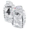 Elroe B.Ravens #4 Zay Flowers Player Arctic Camo Salute to Service Pullover Hoodie Stitched Jerseys