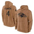 Elroe B.Ravens #4 Zay Flowers Player Brown Salute to Service Pullover Hoodie Stitched Jerseys