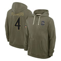 Elroe B.Ravens #4 Zay Flowers Player Olive Salute to Service Hoodie Stitched Jerseys