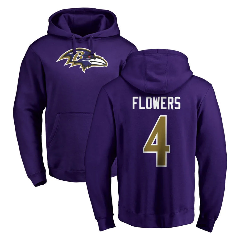 Elroe B.Ravens #4 Zay Flowers Player Purple Salute to Service Pullover Hoodie Stitched Jerseys